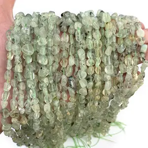 Prehnite Genuine Natural Stone Gemstone Polished Smooth Loose Chips Bead Rutile Green Crystal Prehnite Beads (AB1981)