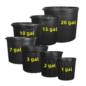 Outdoor Heavy Duty Black Plastic Logo 6 Inch 1 15 5 20 7 3 Gallons Flower Nursery Planter Blow Mold Pot Gallon Pots For Trees