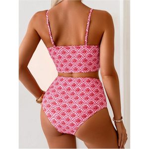FOXA Conjunto de traje de baño tankini de 2 piezas para mujer, top corto con tirantes finos, estampado floral bohemio, traje de baño elástico tipo bikini - Product Image 2