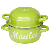 18cm 20cm 26cm Restaurant Hôtel Bleu OEM Vente en gros Vintage Couleur personnalisée Émail profond Moules à coquillages Fruits de mer Marmite