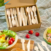 Ensemble de couverts jetables en bois kit jetable en bois cuillère fourchette couteaux en bois vaisselle écologique 160mm compostable