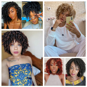 Tổng Hợp Ngắn Afro Xoăn Xoắn Tóc Dệt Màu Đen Nâu Tím Phi Kiểu Tóc Đôi Sợi Ngang Tóc Mở Rộng Đầy Đủ Đầu - Product Image 6