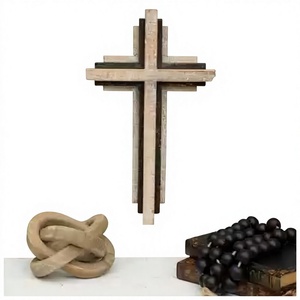 Escultura de Cruz de Madera AZ ENTERPRISES, Decoración Religiosa Rústica para el Hogar, Diseño Art Deco para Sala de Estar, Lavable - Product Image 3