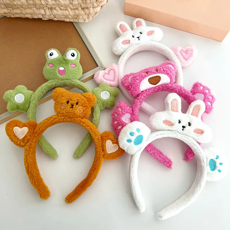 Fluffy vải phim hoạt hình Ban nhạc tóc ngọt ngào cho phụ nữ Panda dễ thương thỏ thêu hairbands ếch trang trí nhung Phụ kiện tóc