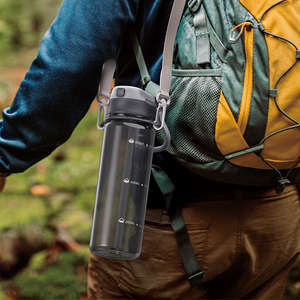 Nouvelles Bouteilles d'<span class=keywords><strong>Eau</strong></span> en Plastique Sans BPA de 1 Litre Tendance avec Couvercle à Double Ouverture, Paille et Sangle pour la Course, le Fitness et la Randonnée - Product Image 6