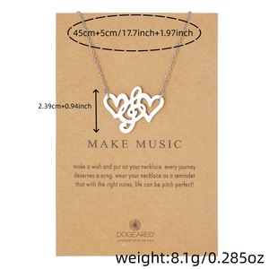 Collar Dogear Make Music con colgante de nota musical en forma de corazón plateado, ajustable, para uso diario, hecho a mano en EE. UU. - Product Image 4