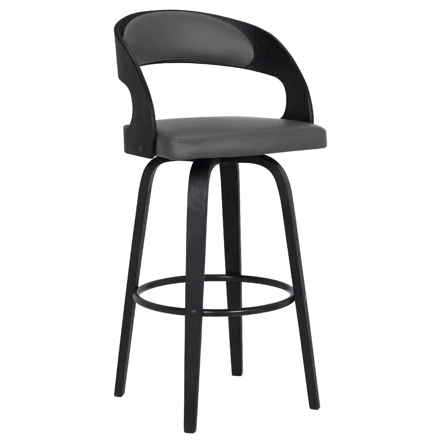 Nordique moderne courbé bois qualité faux cuir siège pivotant haut tabouret de Bar chaise dossier incurvé avec placage de noyer bois pour hôtel