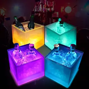 Cubo de armazenamento quadrado de LED de camada dupla de 3,5L para bebidas, vinho e champanhe, baldes de gelo para festas KTV, bar, casamento em casa