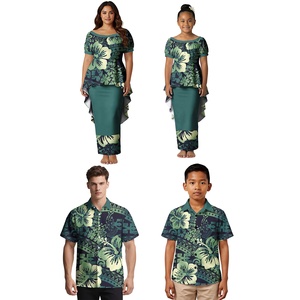 Conjunto Familiar Personalizado Estilo Samoano, Vestido Puletasi Casual para Madre e Hija, Camisa Polinesia para Padre e Hijo, Estampado Hawaiano - Product Image 1