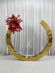 Furun Luxury <b>Gold</b> Metal Open Round Arch Elegant <b>Mirror</b> Panel <b>Stand</b> Frame for Wedding Event Decoration - Product Image 2