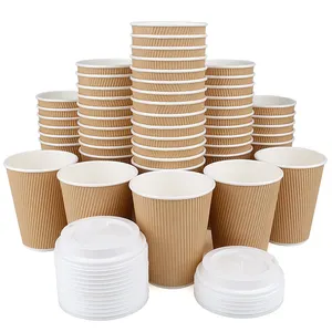 사용자 정의 로고 디자인 종이 컵 6 8 10 12 16 OZ 12 Oz 리플 벽 절연 커피 컵 세트 저렴한 종이 컵 슬리브