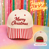 Op maat gemaakte snapback pet met rode en witte streep op de klep, Kerstmis pet, vrolijk kerstmis geborduurd 3D, verstelbaar, unisex baseball pet