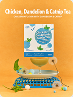 Thé hydratant aux herbes de pissenlit et de catnip avec poulet frais pour chats et chiens