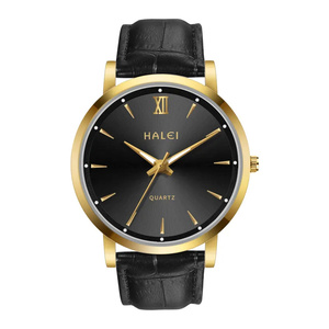 Envío Directo HALEI Nuevo Reloj de Cuarzo Original para Hombre, Resistente al Agua 3BAR, Correa de Cuero, Pantalla con Indicadores, Movimiento Japonés, Venta al Por Mayor - Product Image 3