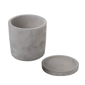 Rustic Cylinder <strong>Cement</strong> Planter Pot with Square Bamboo <strong>Tray</strong> - Product Image 5