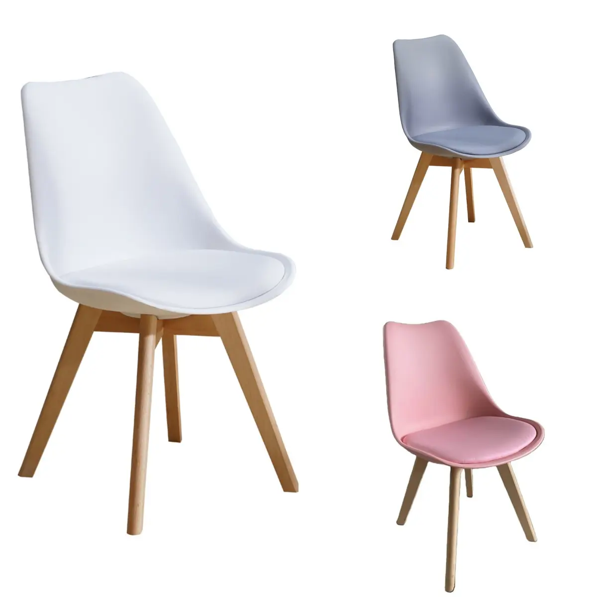 Cheap Modern Design Contemporary Classic White Pink Plastic Dining Chairs with Wood Legs Sillas de comedor