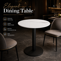 Table de salle à manger commerciale pour café, table ronde avec plateau en marbre et base en colonne noire pour restaurant, hôtel, dîner et café