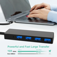 Hub USB 3.0 Ultra Tipis 4 Port Tipe C Grosir ABS, Adaptor USB Multiport 5Gbps untuk Ekstensi PC Laptop