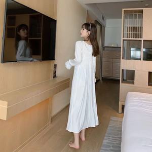 Recién llegado, Vestidos de Noche de Modal de algodón de manga larga Vintage, ropa de descanso con cuello en V y almohadillas, ropa de noche dulce de otoño para mujer - Product Image 5