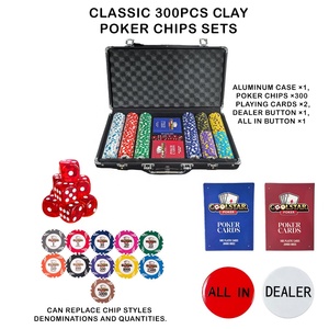 Juego de 300 Fichas de Póker de Arcilla Negras con Estuche de Aluminio, 6 Bandejas de 50 Fichas Cada Una, Denominaciones de 1 a 5000, Cartas, Dados, Botones, Juego de Mesa, Venta al Por Mayor - Product Image 1