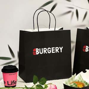 Bolsas de Papel Kraft Personalizadas con Asas para Comida para Llevar de Restaurantes, Cafés, Pollo Frito y Hamburguesas, con Impresión de Logotipo - Product Image 2