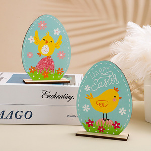 Easter Wooden <b>Egg</b> Ornaments With Chick Design For Indoor Home <b>Decoration</b> Style 1 2 3 4 - Product Image 2