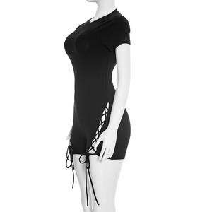 Viviblook J26RP027 Mono para mujer, nuevo mono informal de verano de color sólido, manga corta, ajustado, con cordones y encaje - Product Image 3