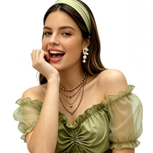 Haut court à épaules dénudées pour femme, manches bouffantes en maille, vert, style Prairie Chic, haut en tricot doux à manches courtes - Product Image 5