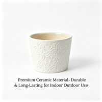 Pot Bunga Keramik Modern Minimalis Motif Relief Timbul, Custom Pabrik Cina, OEM ODM, Putih, Untuk Tanaman Indoor Kecil