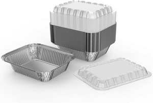 Barquette rectangulaire jetable en aluminium argenté de 250 ml, compatible micro-ondes, avec couvercle en plastique PP, qualité alimentaire, personnalisable, vente en gros, pas cher - Product Image 2