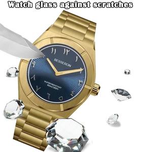 Reloj de pulsera plateado para hombre con logotipo personalizado, movimiento dorado, esfera con números arábigos, correa de acero inoxidable, fabricante de relojes, crea tu propia marca - Product Image 4