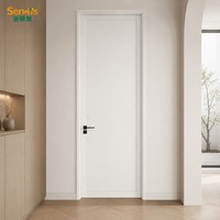 Porte intérieure moderne en MDF peint, isolation phonique, inserts métalliques décoratifs, poignée noire, cadre personnalisé, résistante aux rayures pour chambre à coucher