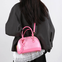 Sac à main en cuir verni brillant pour femme, motif peau de serpent coloré, fermeture éclair, doublure en polyester, texture haut de gamme