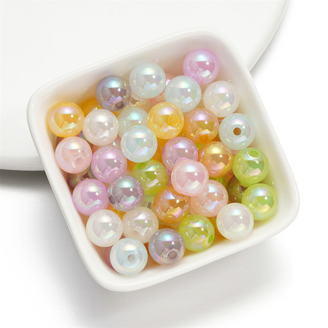 14mm Round Acrylic Electroplated UV-Coated Jelly Loose Beads Straight Holes DIY Phone Chain Materials Accessories Wholesale
