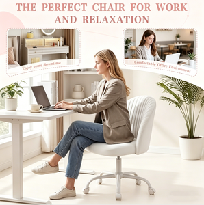 Silla de Oficina Giratoria Tapizada en Terciopelo con Respaldo Envolvente y Marco Blanco para Oficina en Casa, Trabajo <span class=keywords><strong>Remoto</strong></span> y <span class=keywords><strong>Escritorio</strong></span> de Computadora - Product Image 3