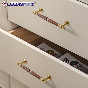 Lgedis Wood Brass Cabinet Handles Traditional T-Shaped Wardrobe Door Hardware Durable Furniture Knobs - Product Image 2