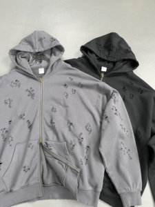 Custom Streetwear Vendors High Quality Zip Hoodie Distressed Design Cotton Heavyweight Hoodie Streetwear <strong>Clothing</strong> <strong>Manufacturer</strong> - Product Image 4