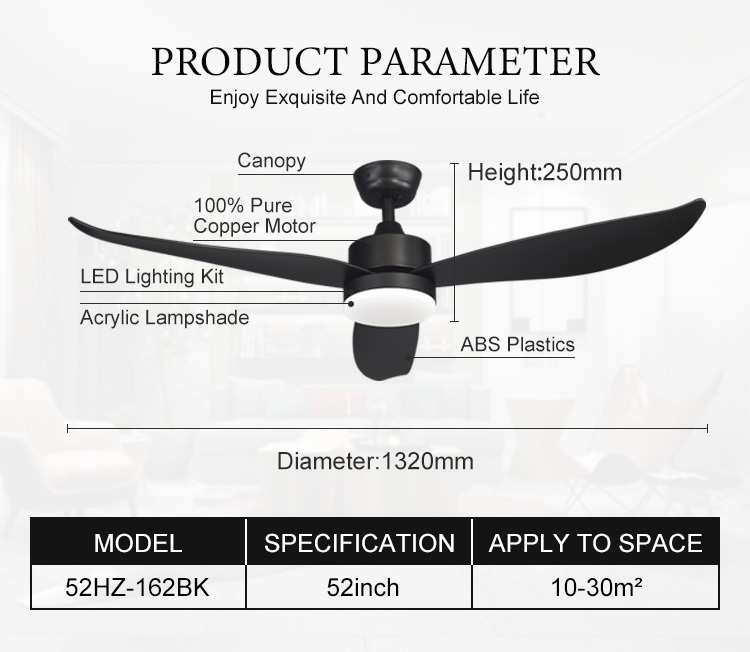 European ceiling fan lamp DC inverter motor with led ceiling fan with light Factory wholesale OEM