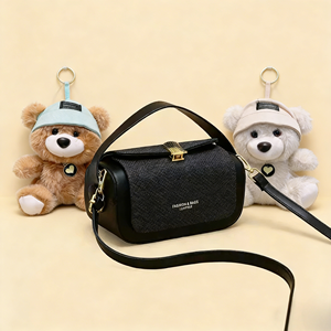 Factory Wholesale Vintage Ladies Handheld Box <strong>Bag</strong> Women's Light Luxury Single Shoulder Crossbody PU Fashion Hot Bear Pendant - Product Image 2