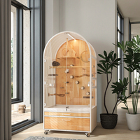 Cage à oiseaux moderne en bois massif, grande et luxueuse, fermeture à bouton, verre transparent anti-éclaboussures, écologique, pour usage domestique et extérieur, sans assemblage