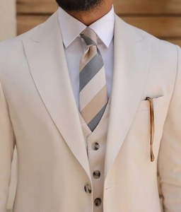 Abito da <span class=keywords><strong>uomo</strong></span> <span class=keywords><strong>Beige</strong></span> 3 pezzi giacca pantaloni con risvolto a punta 2 bottoni smoking da sposa abiti da lavoro formali da lavoro - Product Image 4