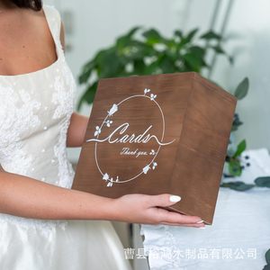 Boîte à cartes en bois Autonomie, carrée, couleur rétro, pour cadeau de mariage, rangement de lettres, boîte aux lettres - Product Image 2