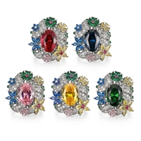 Bague imposante et colorée en zircone cubique, coupe ovale, grand cluster de fleurs en CZ, style jardin, bijoux de déclaration pour mariage et fête
