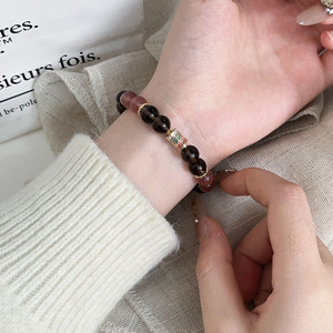 Yinruitai Beaded <b>Bracelet</b> Natural Smoky Quartz Strawberry Quartz 925 Silver Women's Jewelry Gift Auspicious Ruyi Pattern - Product Image 2