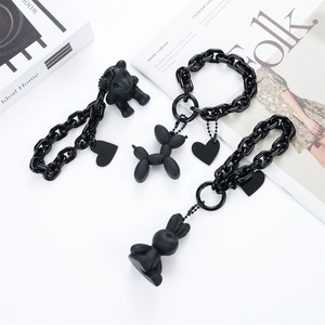 Mengda llavero de perro globo negro; muñeco de trapo osito; conejo pequeño corazón acrílico cadena coche llave colgante; Adorno - Product Image 2
