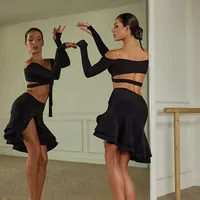 Conjunto Sexy de Baile Latino con Top de Hombros Descubiertos y Faldas con Volantes para Mujer Ropa de Actuación Escénica para Adultos Traje de Samba