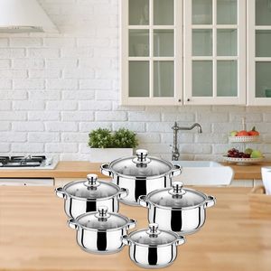 Home Kitchen Cookware <b>Sets</b> 10-Piece Basic Modern Eco-Friendly Stainless Steel Soup Stock <b>Pots</b> Glass + Silicone Covers Gas <b>Pot</b> - Product Image 3