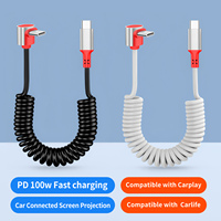 Câble USB-C rétractable à ressort de 1,5 m, prend en charge la charge rapide, matériau TPE/TPU, compatible avec les appareils iPhone 15/16 Pro et Android