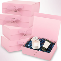 Boîte à bijoux magnétique pliable rose en carton, optimisée pour la logistique, vente en gros, expédition en vrac, étui cadeau avec ruban
