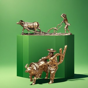 Figura de bronce KI Tengqiao de granjero cultivador, anciano y vaca, mascota de té de cobre para oficina, regalo de colección artesanal - Product Image 4